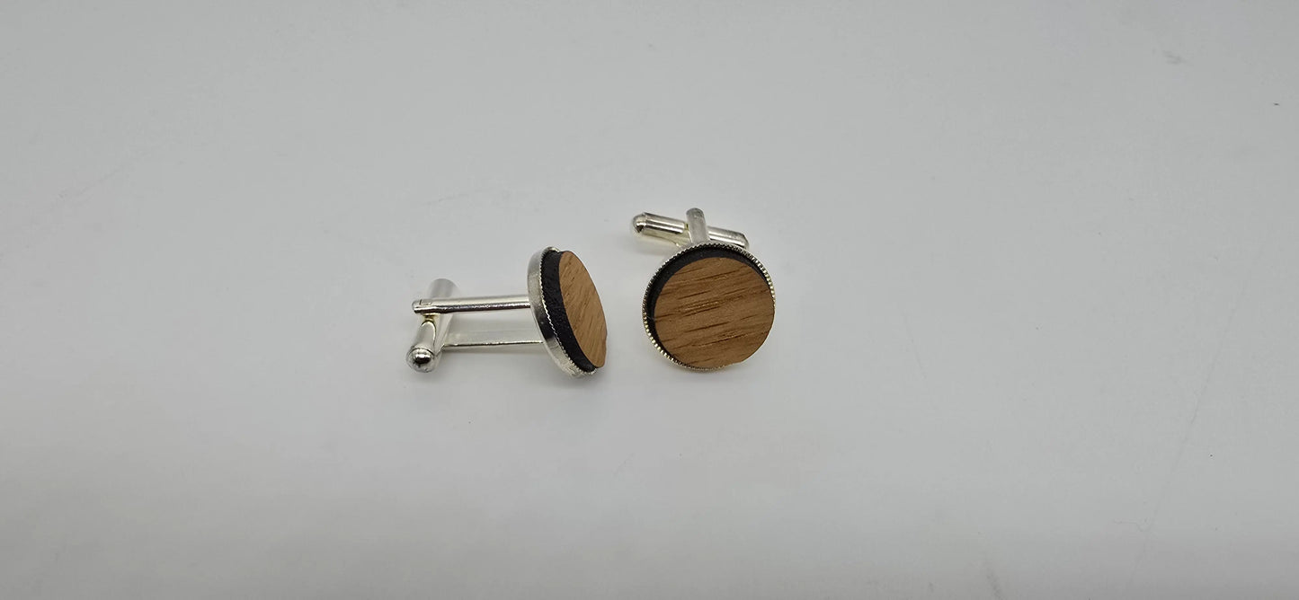 HMS Victory Oak Cufflinks - Silver plated round 