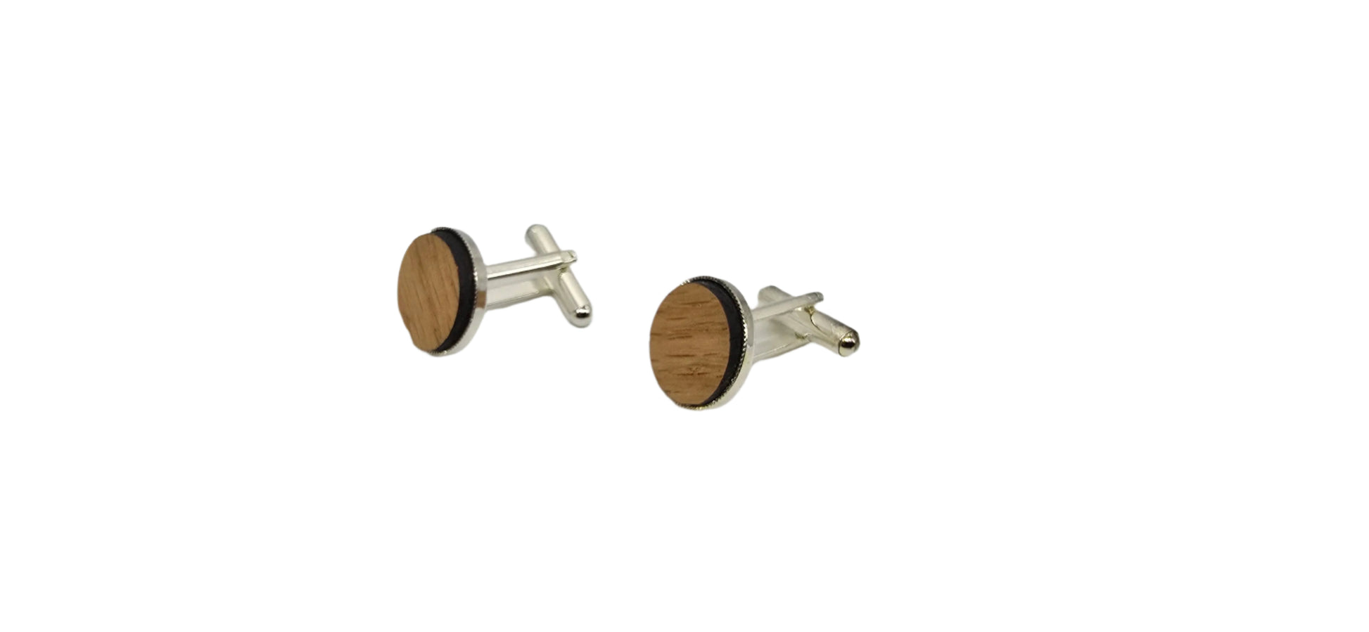 HMS Victory Oak Cufflinks - Silver plated round 