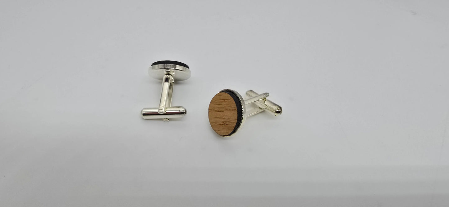 HMS Victory Oak Cufflinks - Silver plated round 