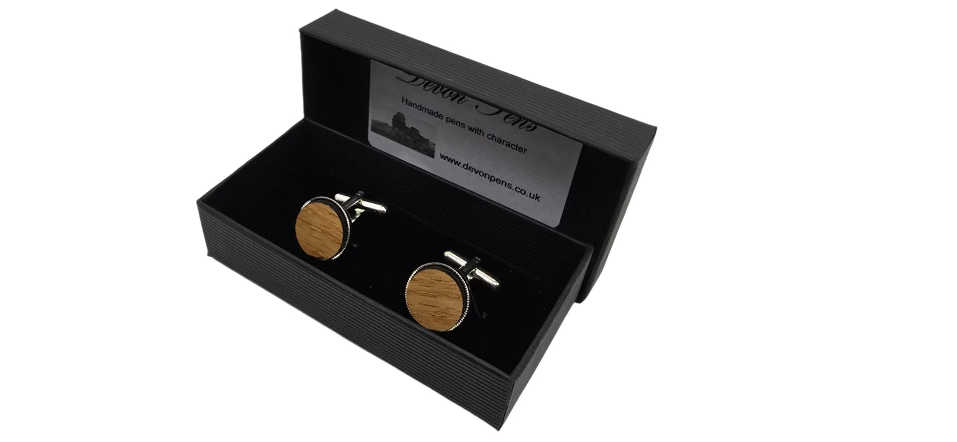 HMS Victory Oak Cufflinks - Silver plated round 