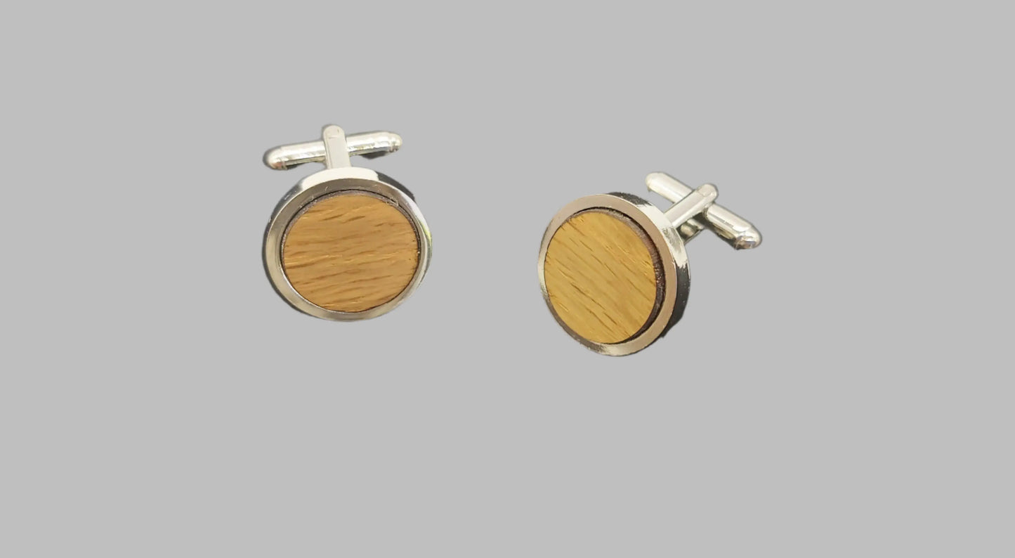 Cufflinks in Oak taken from HMS Victory - round 