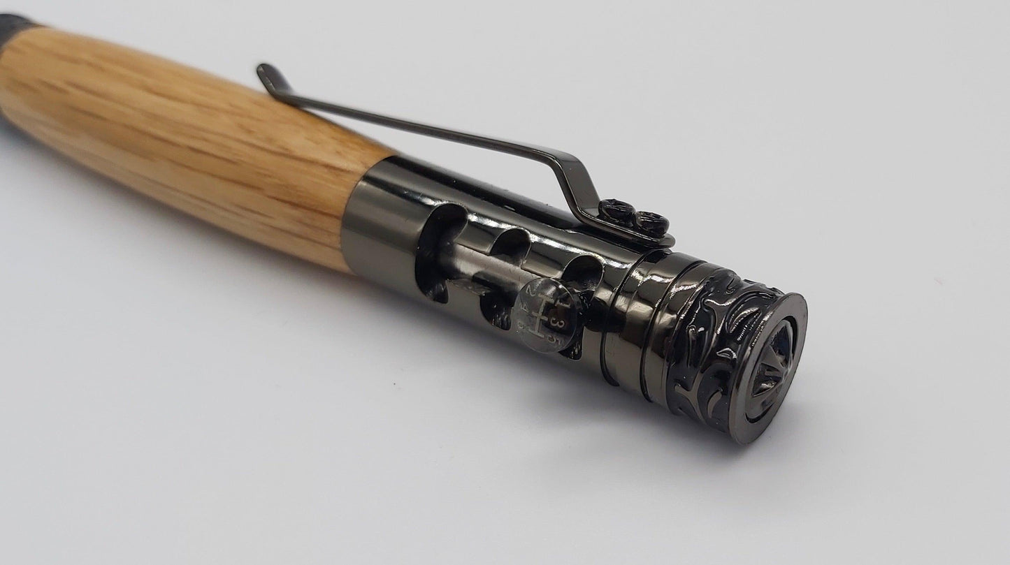 Ballpoint gear shift pen in Whisky Barrel Oak. DevonPens