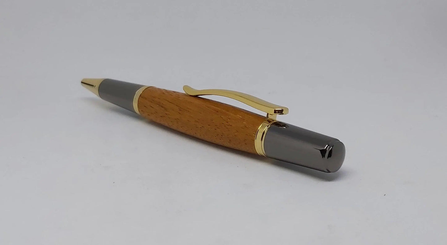 Ballpoint pen handmade in Iroko wood from Phoenix Wharf, Plymouth. DevonPens