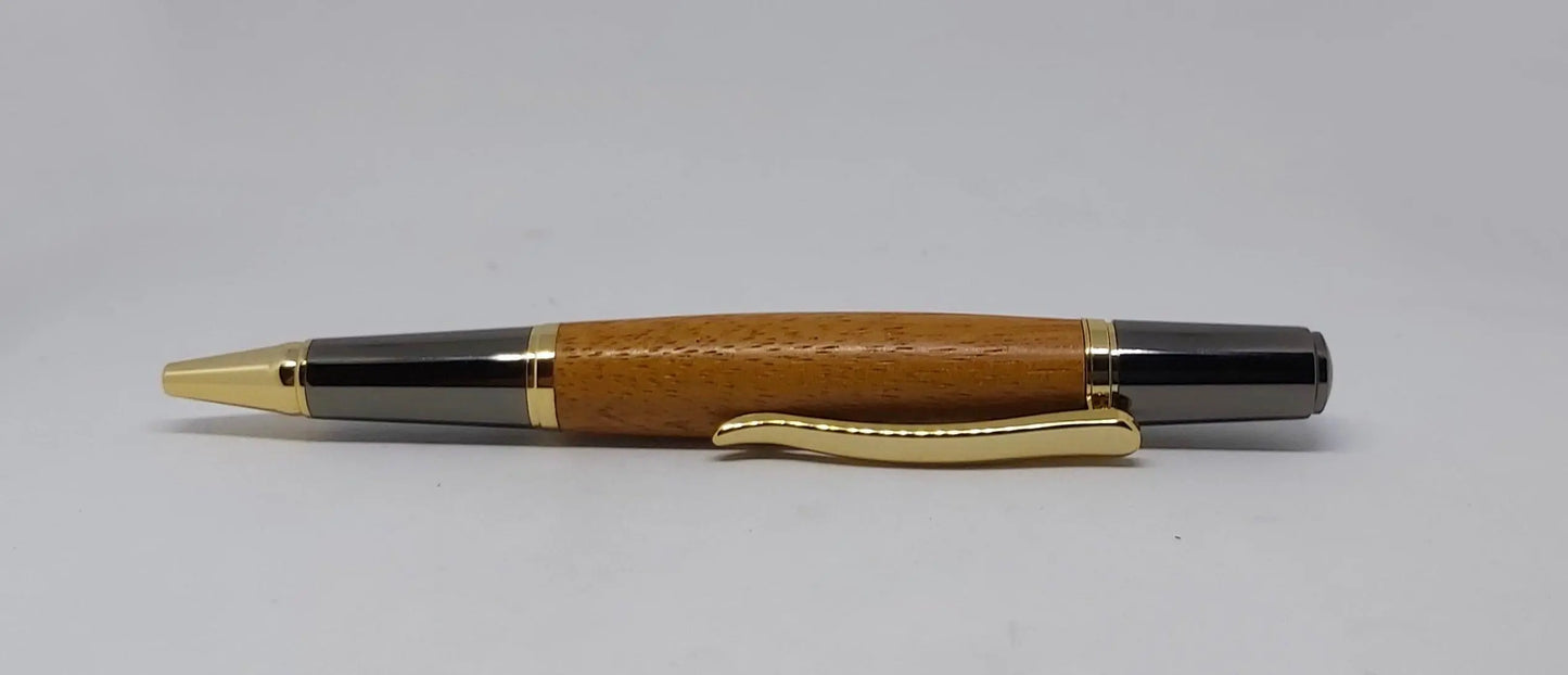 Ballpoint pen handmade in Iroko wood from Phoenix Wharf, Plymouth. DevonPens