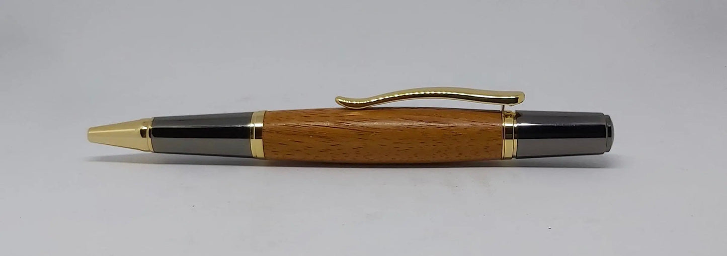 Ballpoint pen handmade in Iroko wood from Phoenix Wharf, Plymouth. DevonPens