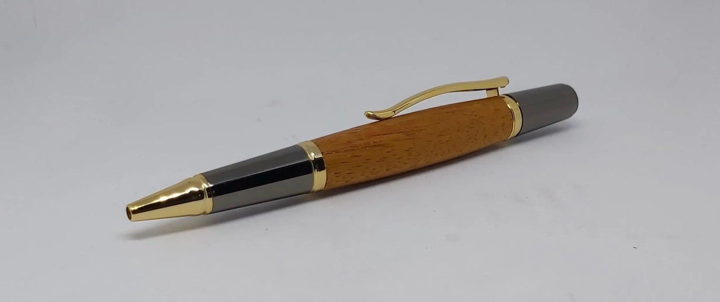 Ballpoint pen handmade in Iroko wood from Phoenix Wharf, Plymouth. DevonPens