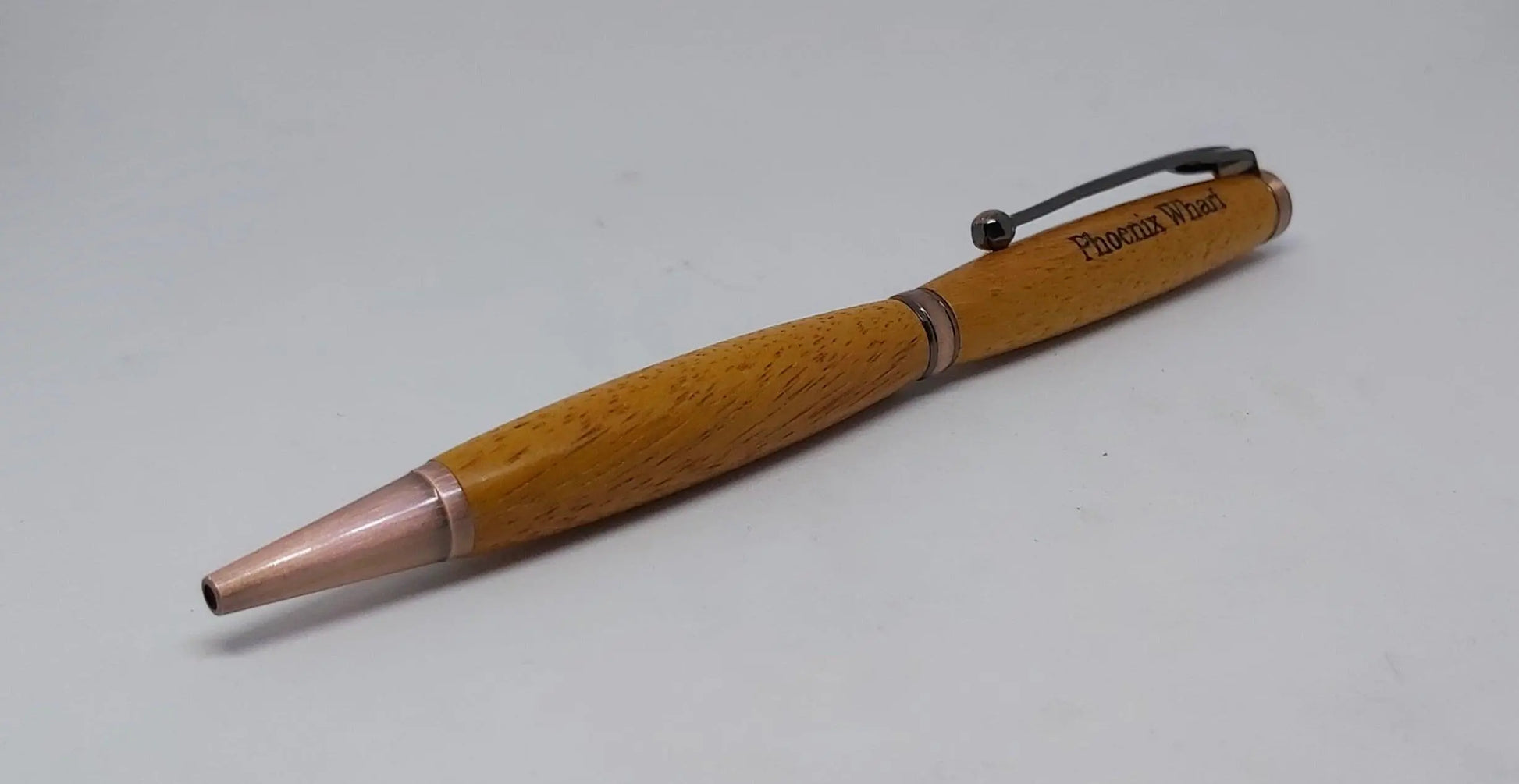 Ballpoint pen handmade in Iroko wood from Phoenix Wharf, Plymouth. DevonPens