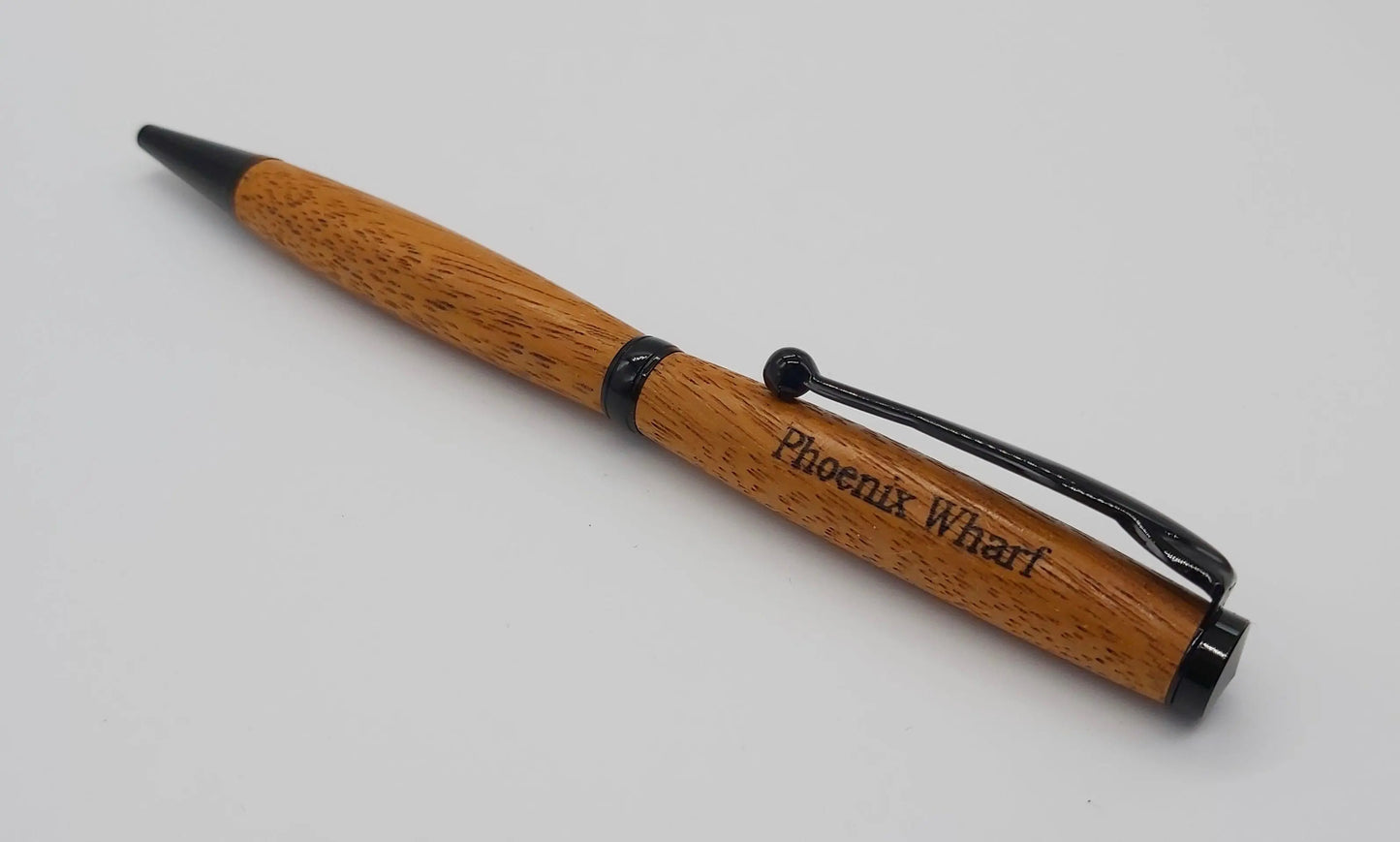 Ballpoint pen handmade in Iroko wood from Phoenix Wharf, Plymouth. DevonPens