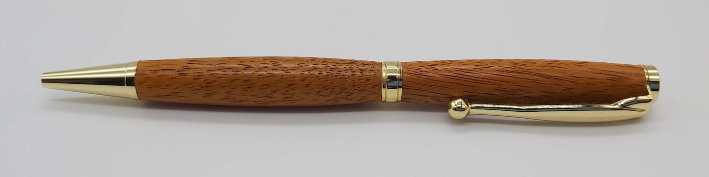 Ballpoint pen handmade in Iroko wood from Phoenix Wharf, Plymouth. DevonPens