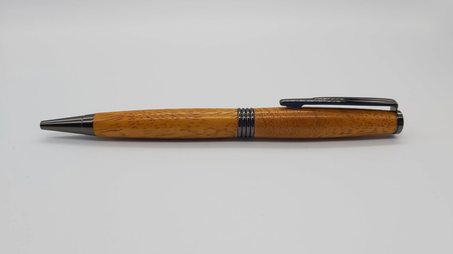 Ballpoint pen handmade in Iroko wood from Phoenix Wharf, Plymouth. DevonPens