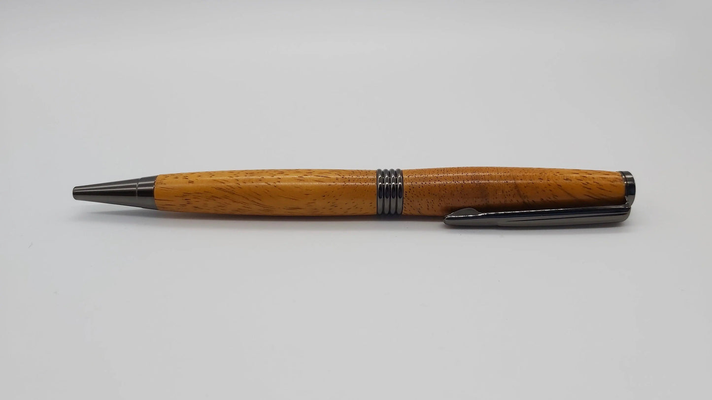 Ballpoint pen handmade in Iroko wood from Phoenix Wharf, Plymouth. DevonPens