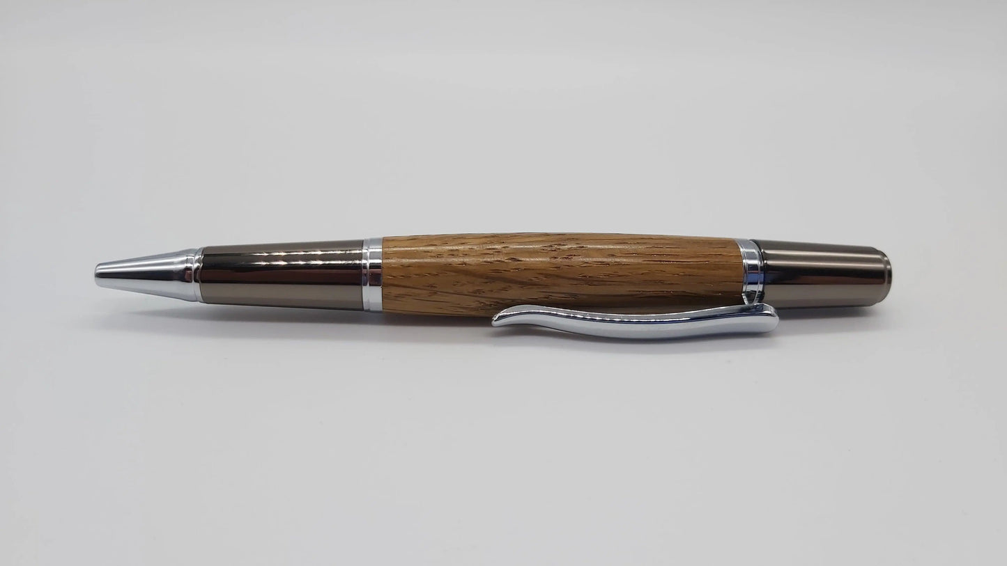 Ballpoint pen in Oak taken from GWR 169 rail carriage - Chrome & Gun metal DevonPens