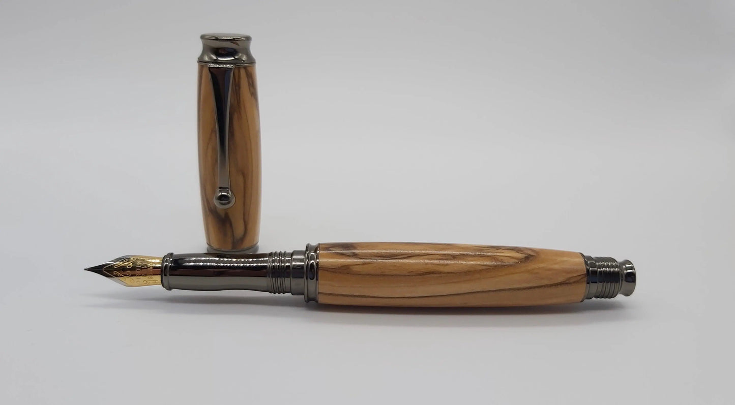 Bethlehem Olive wood Fountain pen - gun metal coloured fittings DevonPens