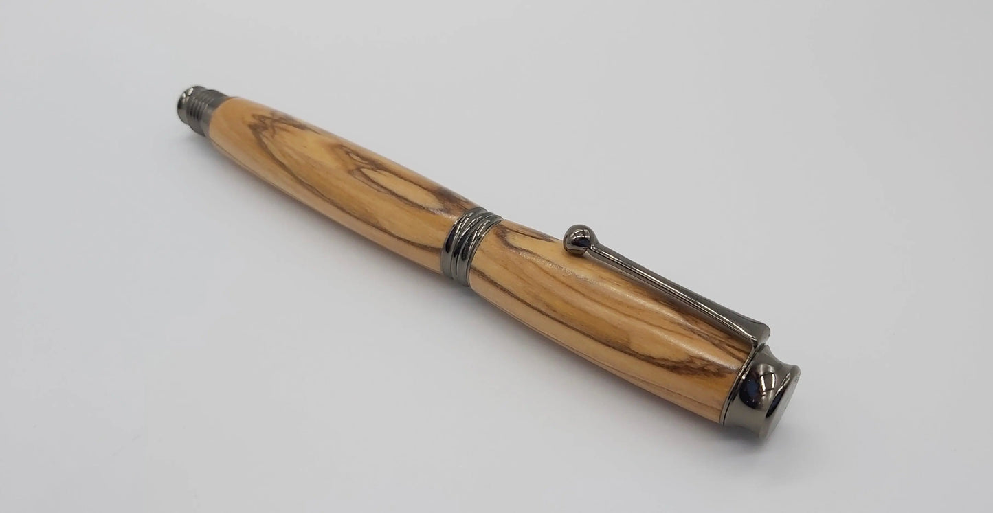 Bethlehem Olive wood Fountain pen - gun metal coloured fittings DevonPens