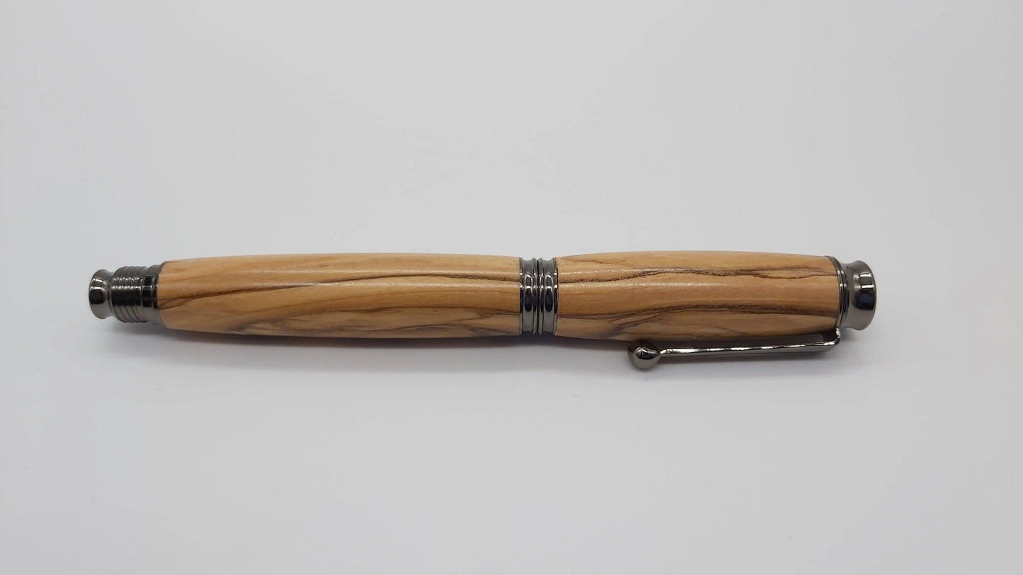 Bethlehem Olive wood Fountain pen - gun metal coloured fittings DevonPens