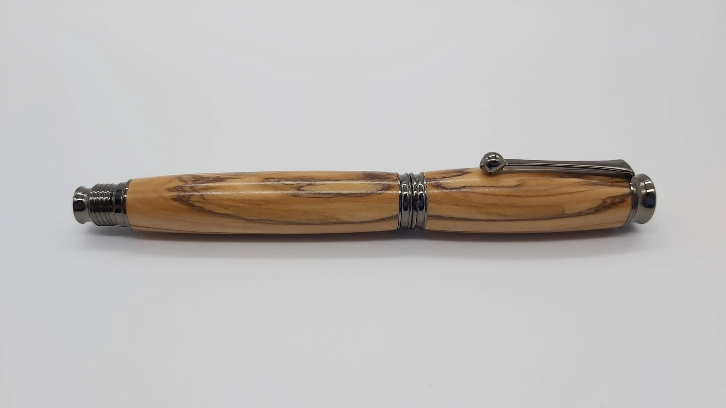 Bethlehem Olive wood Fountain pen - gun metal coloured fittings DevonPens