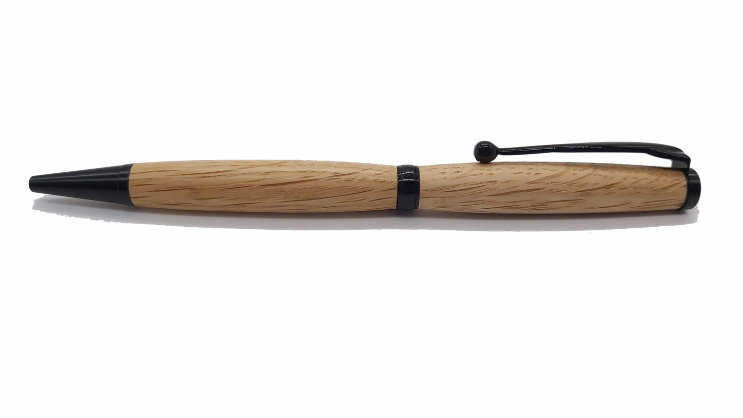 Cotehele Oak ballpoint twist pen - black chrome DevonPens