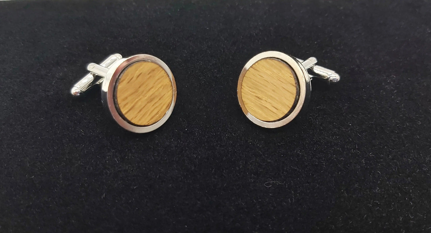 Cufflinks in Oak taken from HMS Victory - round DevonPens