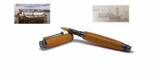 Fountain pen handmade in Iroko wood from Phoenix Wharf, Plymouth. DevonPens