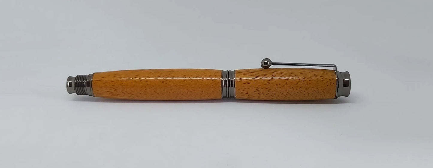 Fountain pen handmade in Iroko wood from Phoenix Wharf, Plymouth. DevonPens