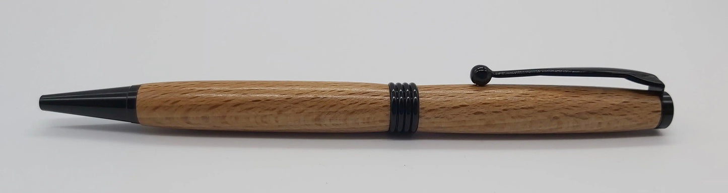 Handmade Ballpoint pen in Buckland Abbey Beech with black chrome DevonPens