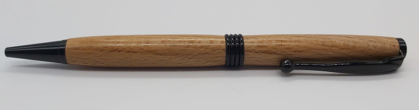 Handmade Ballpoint pen in Buckland Abbey Beech with black chrome DevonPens