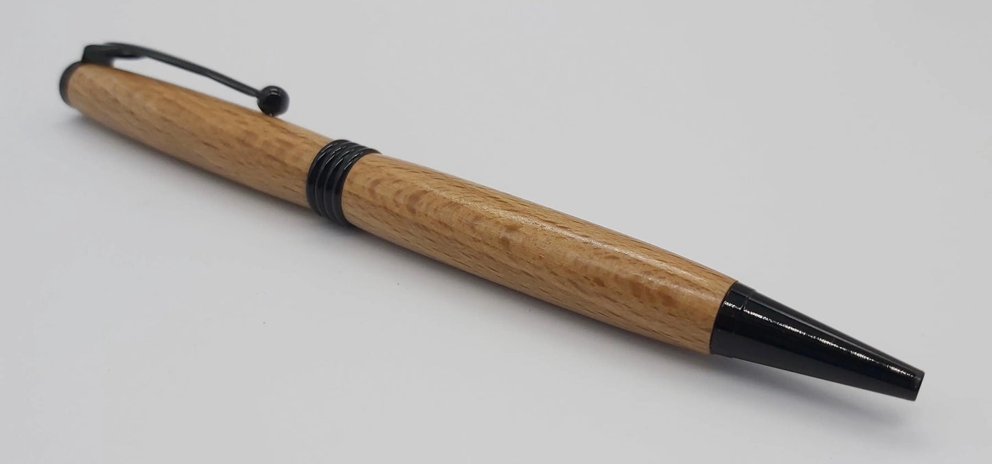 Handmade Ballpoint pen in Buckland Abbey Beech with black chrome DevonPens