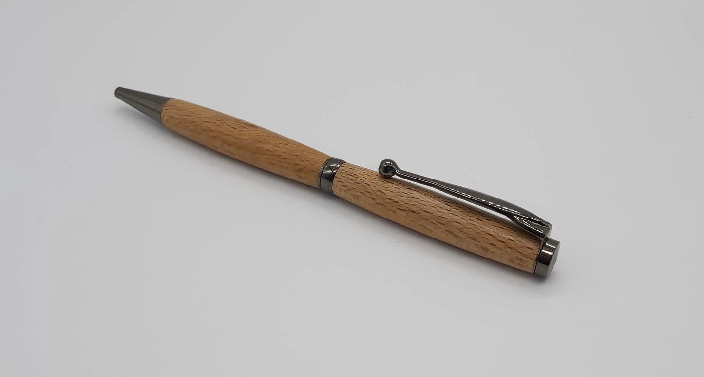 Handmade Ballpoint pen in Buckland Abbey Beech with black titanium DevonPens