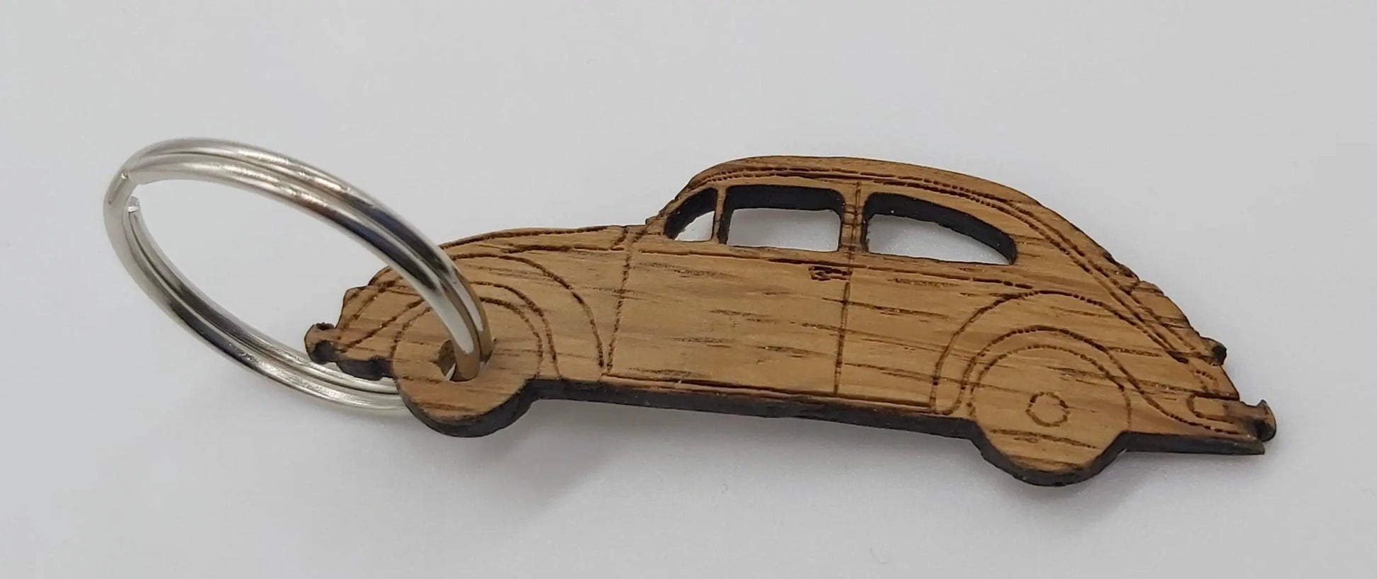 Small Saltram Oak Keyring in the shape of a VW Beetle DevonPens