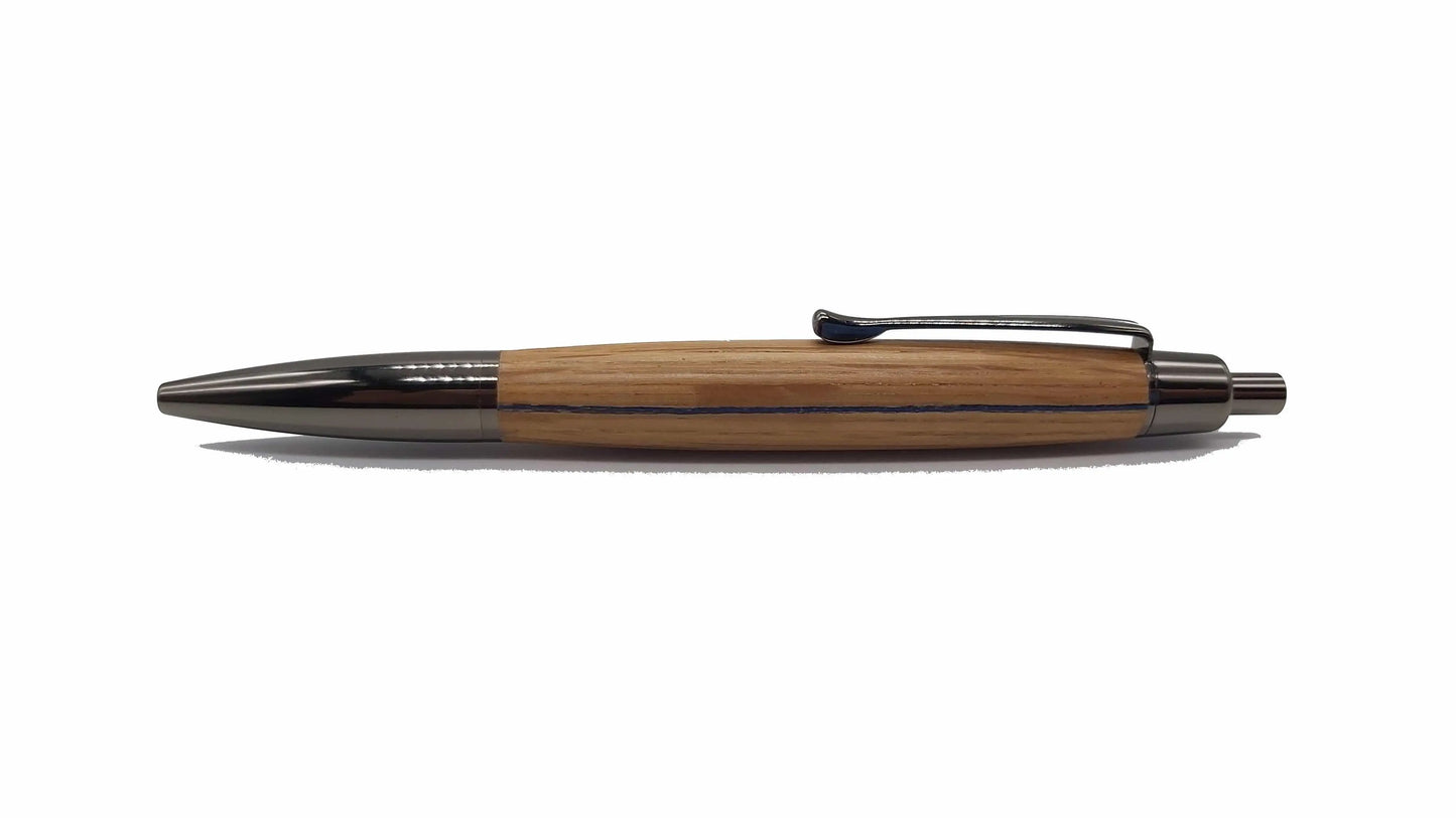 Thin blue line click pen in Scotch Whisky Cask Oak DevonPens