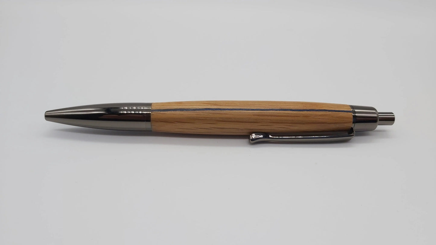 Thin blue line click pen in Scotch Whisky Cask Oak DevonPens