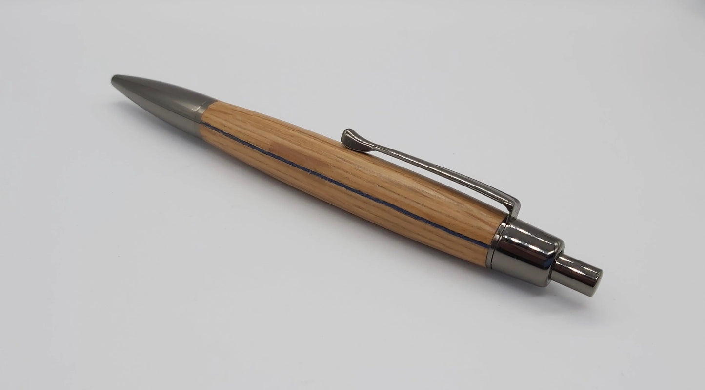 Thin blue line click pen in Scotch Whisky Cask Oak DevonPens